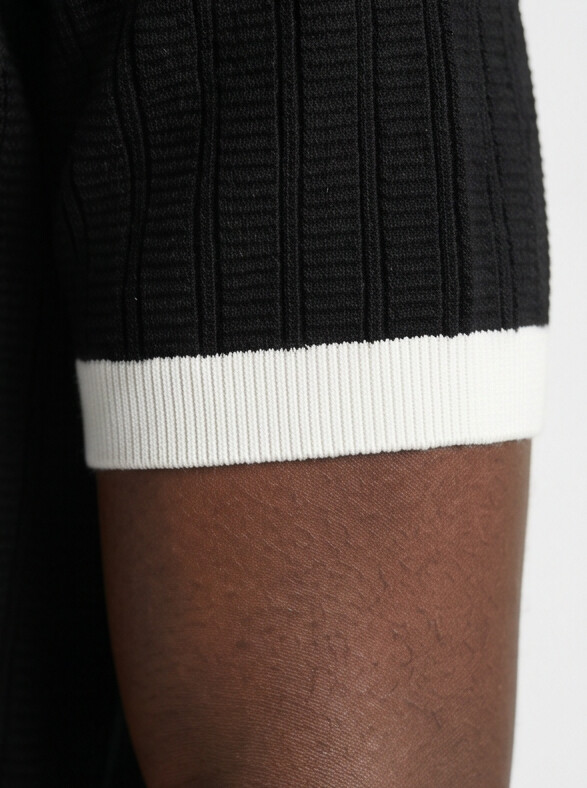 Benton - Ribbed Short Sleeve Polo Shirt | Black/White