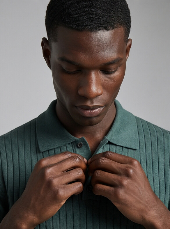 Vernon — Ribbed Short Sleeve Polo Shirt - Forest Green