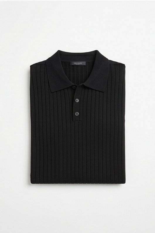 Vernon — Ribbed Short Sleeve Polo Shirt - Black