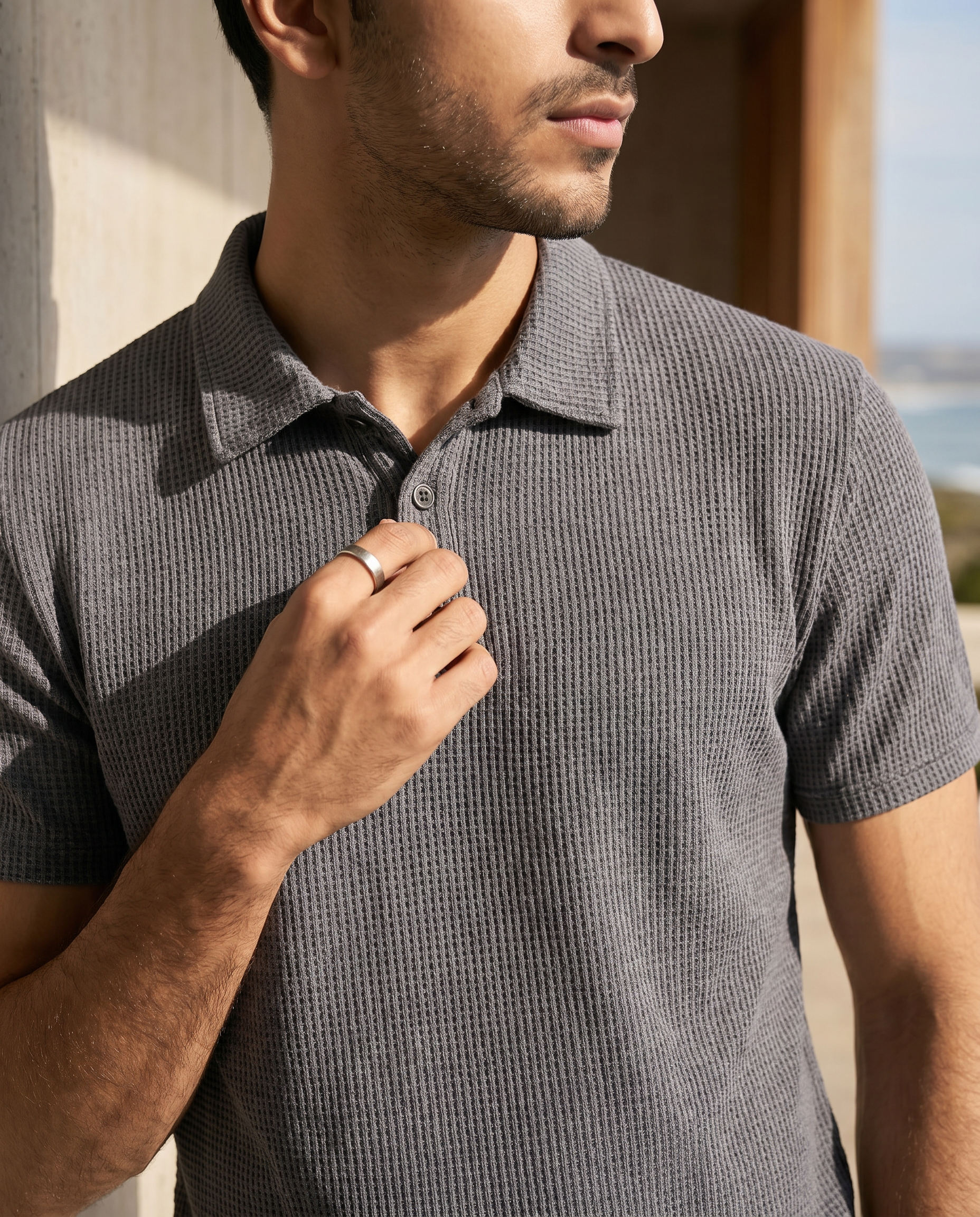 Thermal Knit Polo - Navy