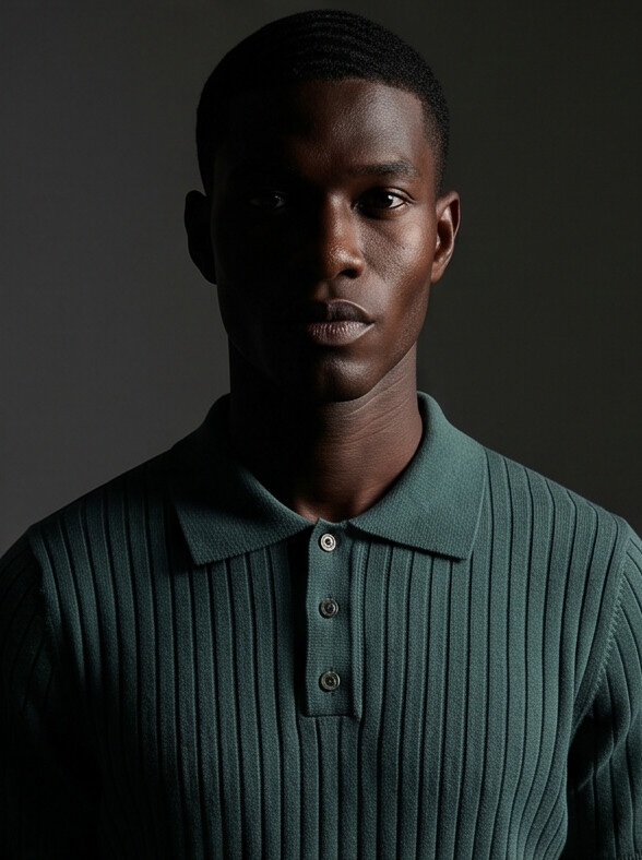 Vernon — Ribbed Short Sleeve Polo Shirt - Forest Green