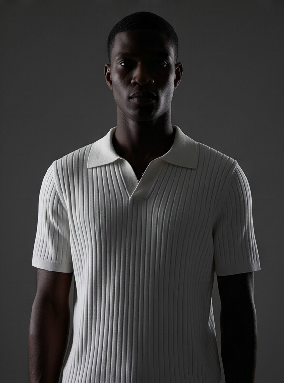 Hendrick | Ribbed Knit Polo with Spread Collar - White