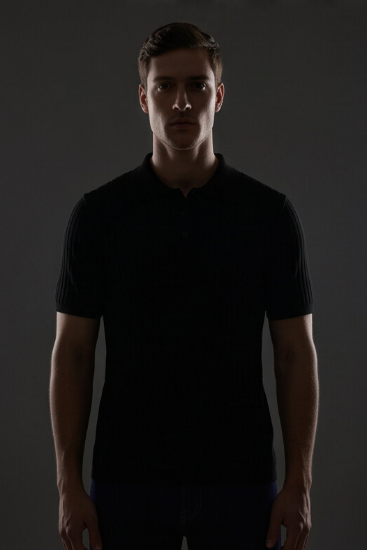 Vernon — Ribbed Short Sleeve Polo Shirt - Black