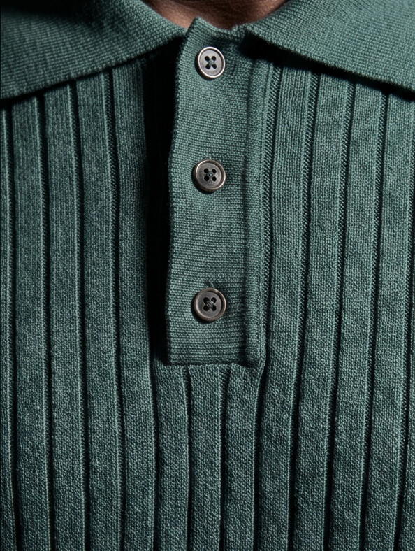 Vernon — Ribbed Short Sleeve Polo Shirt - Forest Green