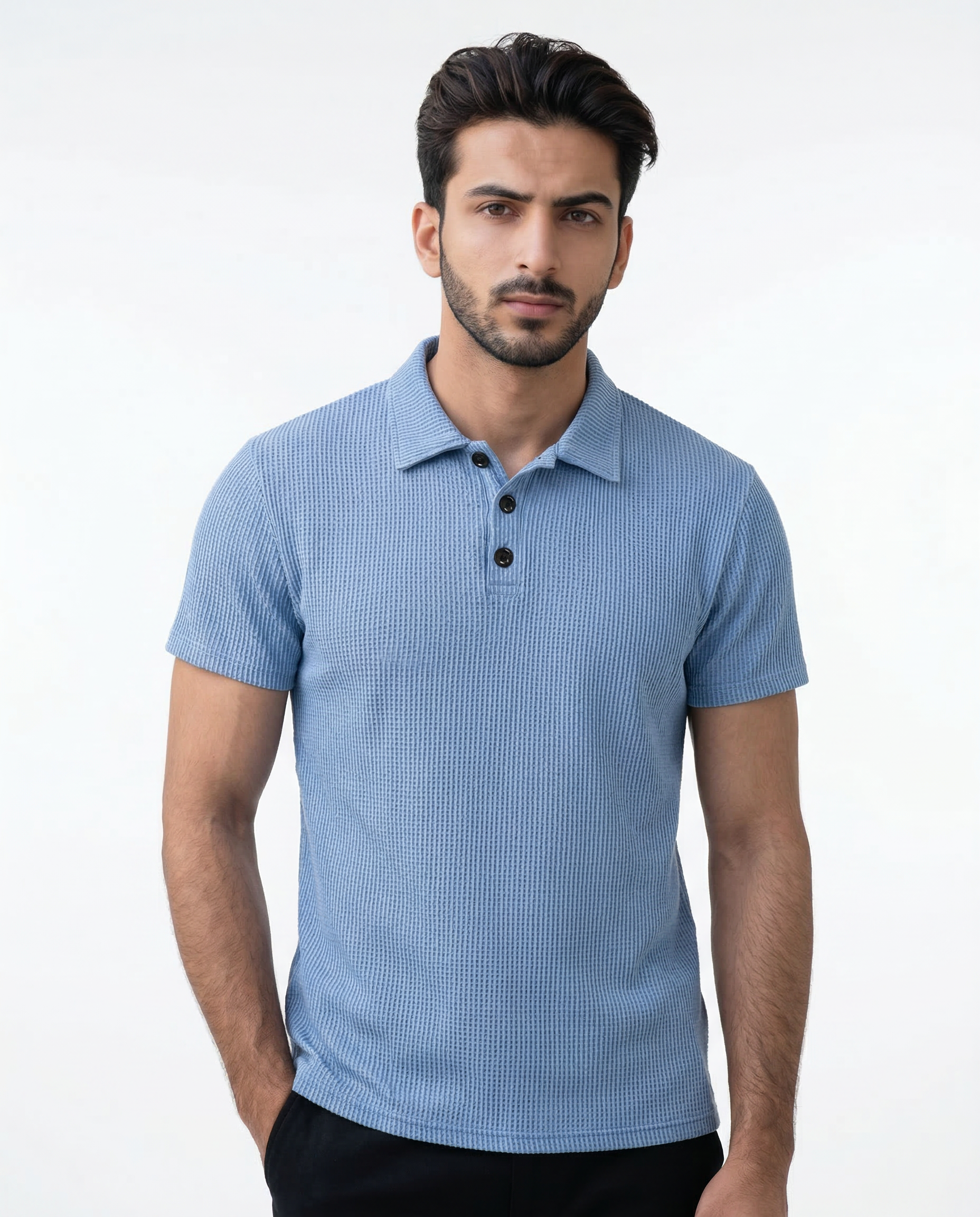 Thermal Knit Polo - Blue