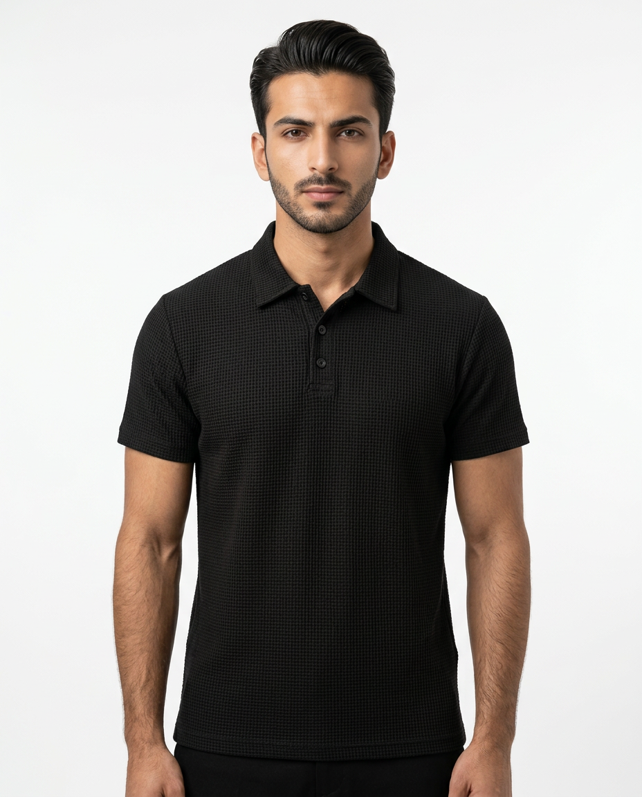 Thermal Knit Polo - Black