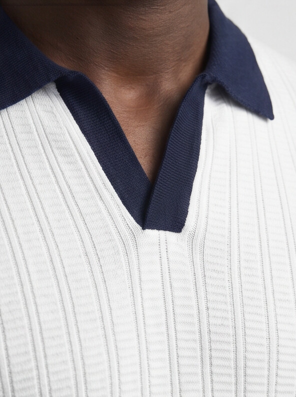Benton - Ribbed Short Sleeve Polo Shirt | White/Navy