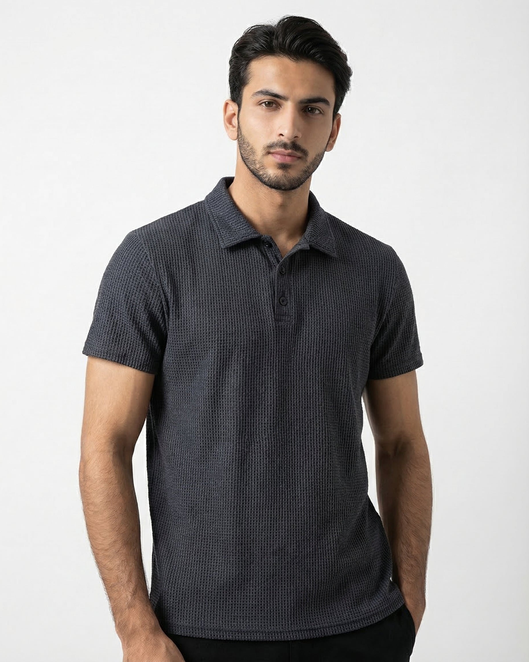 Thermal Knit Polo - Dark Grey