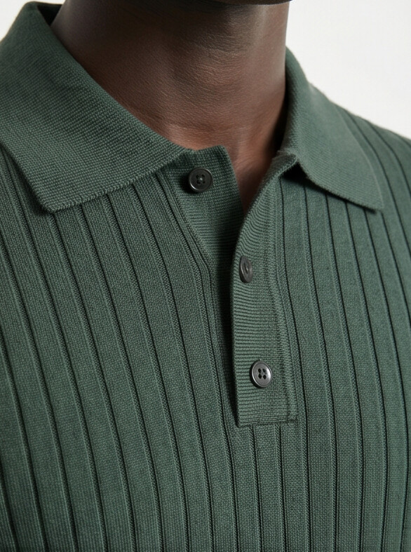 Vernon — Ribbed Short Sleeve Polo Shirt - Forest Green