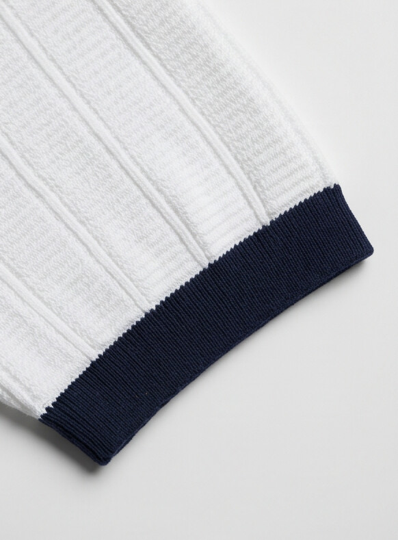 Benton - Ribbed Short Sleeve Polo Shirt | White/Navy