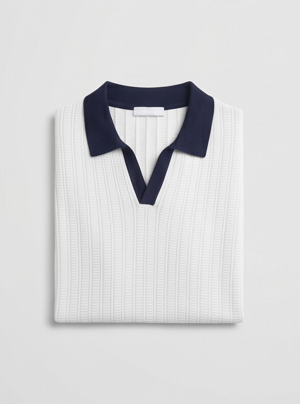 Benton - Ribbed Short Sleeve Polo Shirt | White/Navy