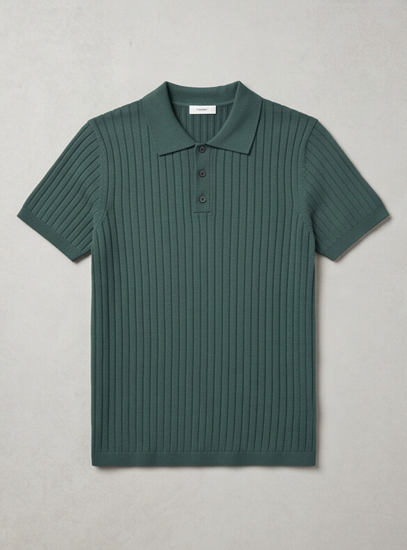 Vernon — Ribbed Short Sleeve Polo Shirt - Forest Green