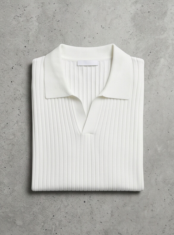 Hendrick | Ribbed Knit Polo with Spread Collar - White