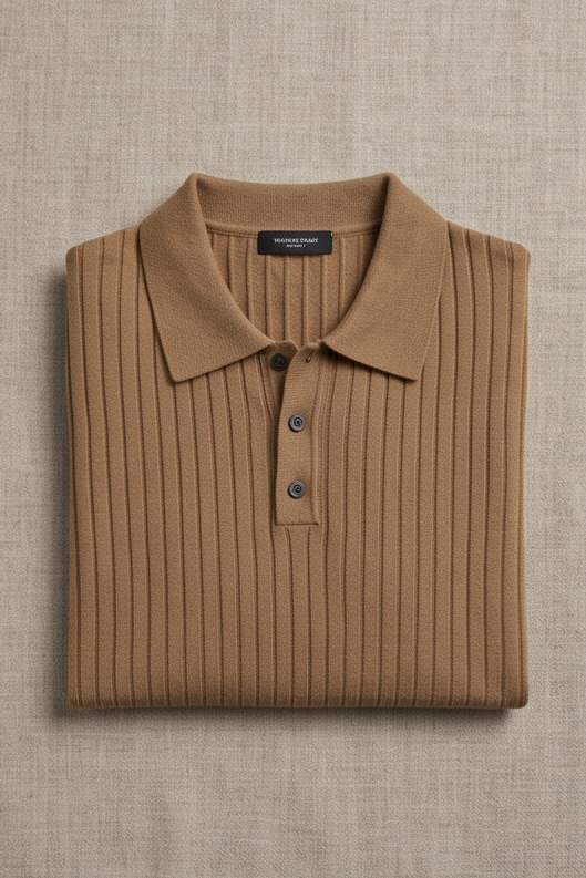 Vernon — Ribbed Short Sleeve Polo Shirt - Camel
