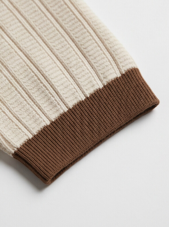 Benton - Ribbed Short Sleeve Polo Shirt | Cream/Brown