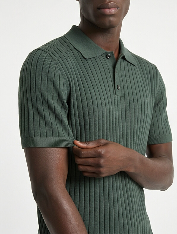 Vernon — Ribbed Short Sleeve Polo Shirt - Forest Green