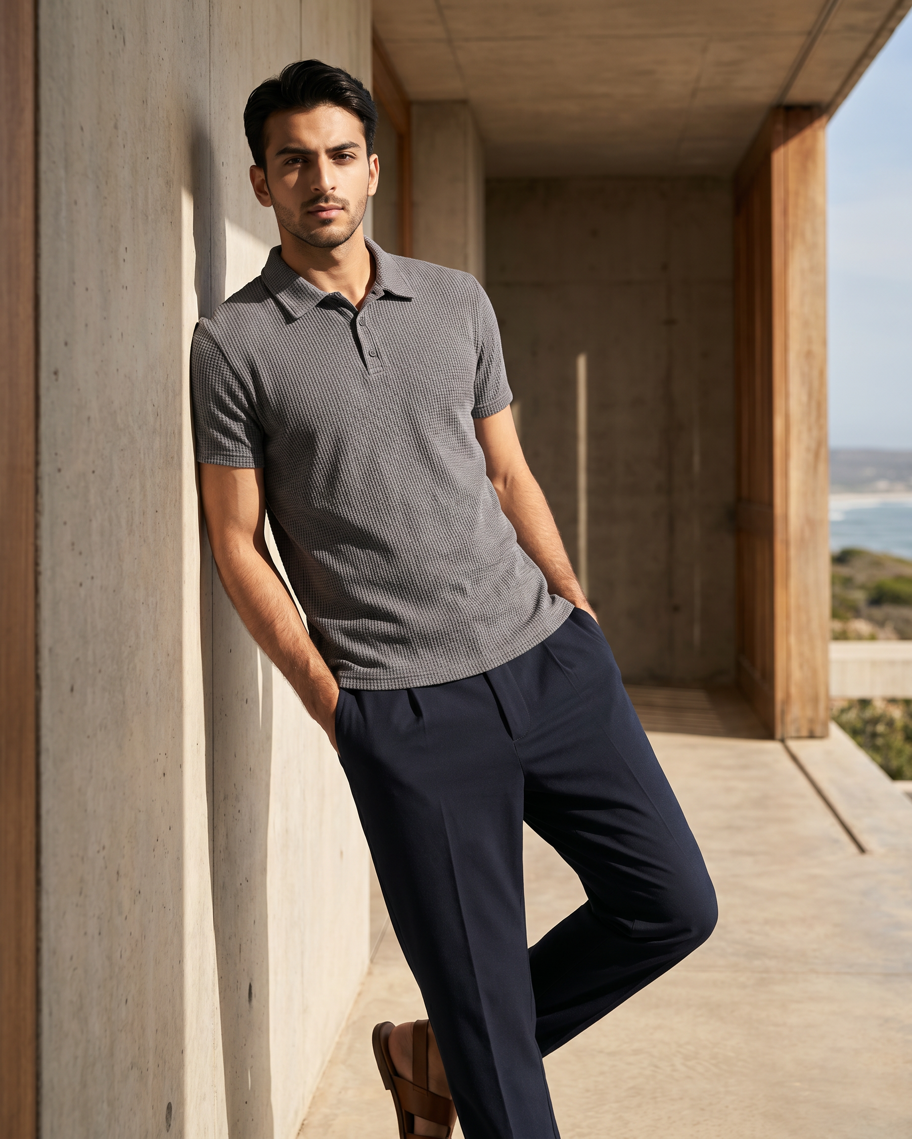 Thermal Knit Polo - Blue