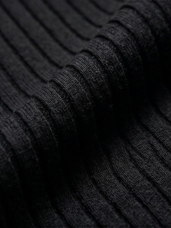 Hendrick | Ribbed Knit Polo with Spread Collar - Black